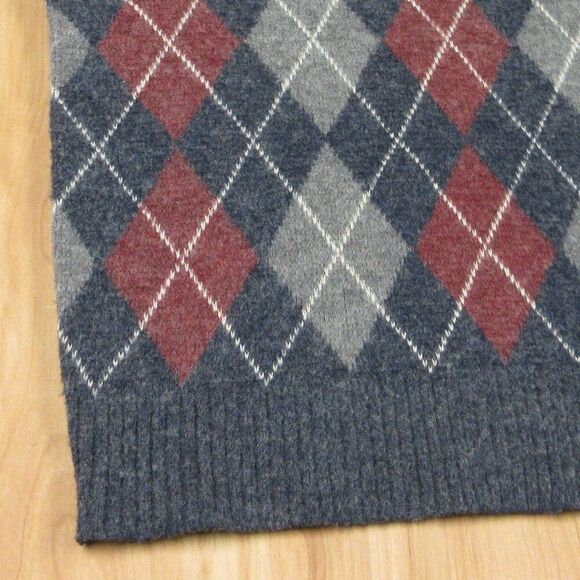 VINTAGE Argyle Sweater Vest Mens Size M/L Blue Grey Red V Neck Preppy Gillet - Picture 5 of 9